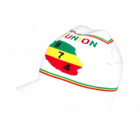 Bonnet Casquette La Réunion 974 Blanc Design Rasta BONNETS Nyls Création
