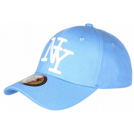 Casquette NY Bleu Ciel NY Blanc en Relief Visiere Baseball Stazky CASQUETTES Hip Hop Honour