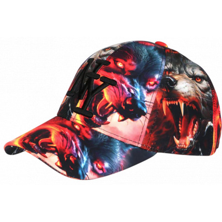 Casquette Enfant Loup Rouge Orange Originale NY Baseball Wolf 7 a 12 ans Casquette Enfant Hip Hop Honour
