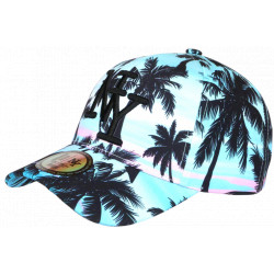 Casquette NY Turquoise et Rose Palmiers Design Tropical Sunset Baseball CASQUETTES Hip Hop Honour