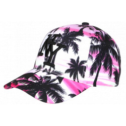 Casquette NY Rose et Blanche Palmiers Noirs Design Tropical Sunset Baseball CASQUETTES Hip Hop Honour