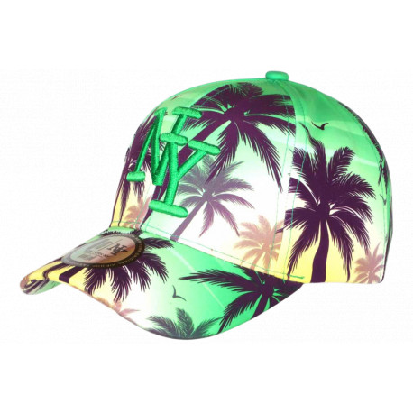Casquette NY Verte et Jaune Palmiers Noirs Style Tropical Sunset Baseball CASQUETTES Hip Hop Honour