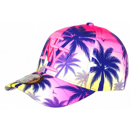 Casquette Enfant Rose et Bleue Palmiers Fashion NY Tropicale Baseball 7 a 12 ans Casquette Enfant Hip Hop Honour