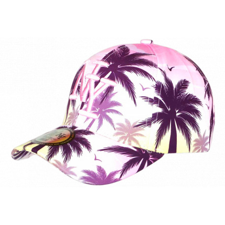 Casquette Enfant Rose Pastel Palmiers Violets NY Tropicale Baseball 7 a 12 ans Casquette Enfant Hip Hop Honour