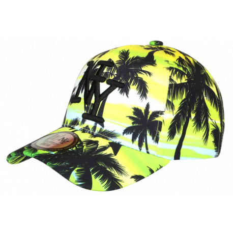 Casquette NY Jaune et Verte Palmiers Noirs Print Tropical Sunset Baseball CASQUETTES Hip Hop Honour