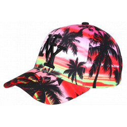 Casquette NY Palmiers Rouge et Rose Print Tropical Design Streetwear Hawaï CASQUETTES Hip Hop Honour