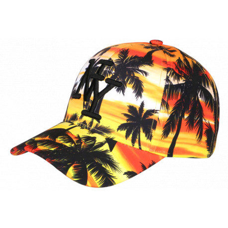 Casquette NY Palmiers Orange et Jaune Look Tropical Design Streetwear Hawaï CASQUETTES Hip Hop Honour