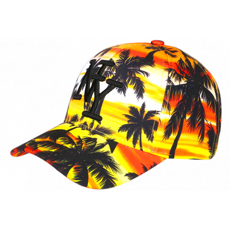 Casquette Enfant Palmiers Orange et Jaune Tropicale NY Baseball Sunrise 6 a 12 ans Casquette Enfant Hip Hop Honour