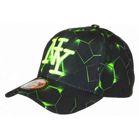 Casquette Enfant NY Verte Fluo Motif Géométrique Noir Streetwear 7 à 12 ans Garçon Fille Casquette Enfant Hip Hop Honour