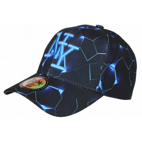 Casquette NY Bleue et Noire Géométrique Streetwear Originale Baseball Neon CASQUETTES Hip Hop Honour