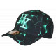 Casquette NY Turquoise et Noire Géométrique Streetwear Originale Baseball Neon CASQUETTES Hip Hop Honour
