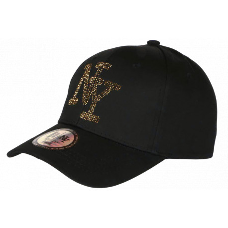 Casquette NY Noire Strass Doré Paillettes Fashion Tendance Basebal Stazky CASQUETTES Hip Hop Honour