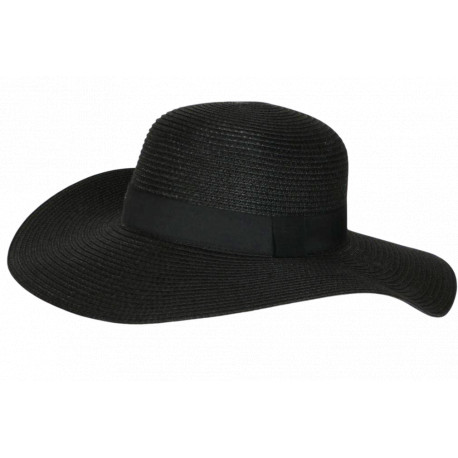 Chapeau Paille Femme Noir Large Bord Capeline Eté Elégante Protection Soleil CHAPEAUX Nyls Création
