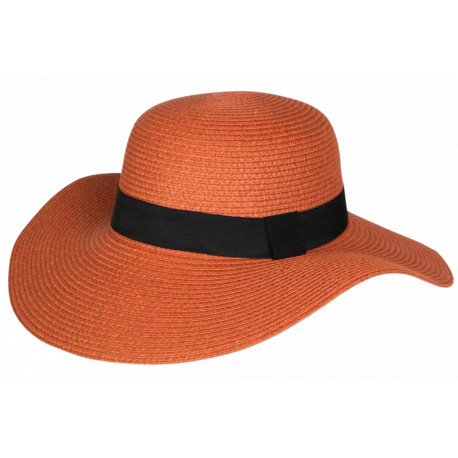 Chapeau Paille Femme Orange Large Bord Capeline Eté Elégante Protection Soleil CHAPEAUX Nyls Création