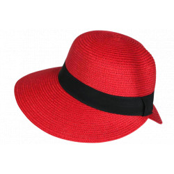 Chapeau paille femme rouge large bord asymétrique capeline été protection soleil CHAPEAUX Nyls Création