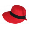 Chapeau paille femme rouge large bord asymétrique capeline été protection soleil