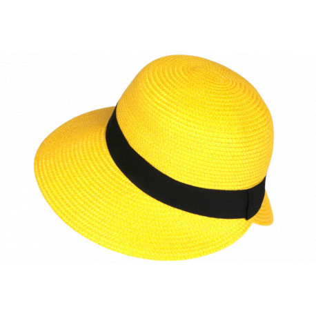 Chapeau Paille Femme Jaune Large Bord Asymétrique Capeline Eté Protection Soleil CHAPEAUX Nyls Création