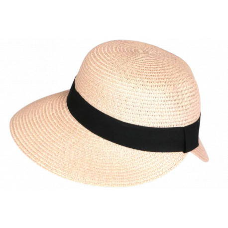 Chapeau Paille Femme Rose Large Bord Asymétrique Capeline Eté Protection Soleil CHAPEAUX Nyls Création