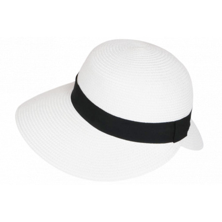 Chapeau Paille Femme Blanc Large Bord Asymétrique Capeline Eté Protection Soleil CHAPEAUX Nyls Création