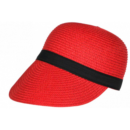 Visière Paille Femme Rouge Casquette été Protection Soleil CHAPEAUX Nyls Création
