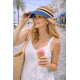 Visiere femme paille bleue et beige large bord protection soleil ete plage CASQUETTES Nyls Création