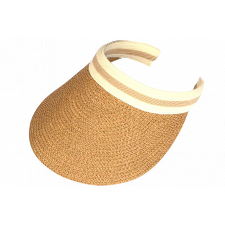 Visiere Femme Paille Marron Camel et Beige Large Bord Protection Soleil Ete Plage CASQUETTES Nyls Création
