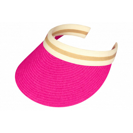 Visiere Femme Rose Fuchsia et Beige en Paille Large Bord Protection Soleil Ete Plage CASQUETTES Nyls Création