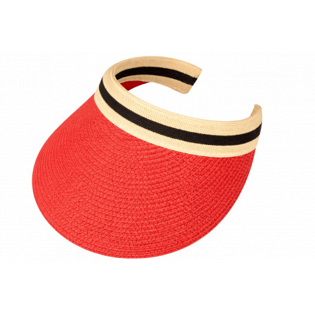 Visiere Femme Rouge en Paille Large Bord Protection Soleil Ete Plage CASQUETTES Nyls Création