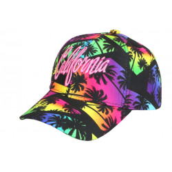 Casquette Enfant California Noir Rose Palmier - Fille Garçon 6-12 ans Réglable Été Streetwear Casquette Enfant Hip Hop Honour