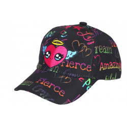 Casquette Enfant Cœur Noire Rose Streetwear - Fille Garçon 6-12 ans Réglable Casquette Enfant Hip Hop Honour