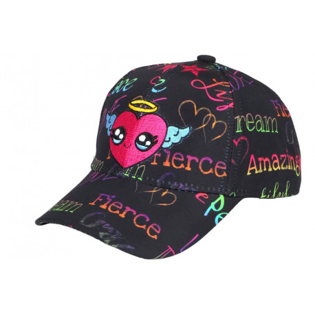 Casquette Enfant Cœur Noire Rose Streetwear - Fille Garçon 6-12 ans Réglable Casquette Enfant Hip Hop Honour