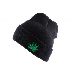 Bonnet à revers Noir Feuille de Cannabis ANCIENNES COLLECTIONS divers