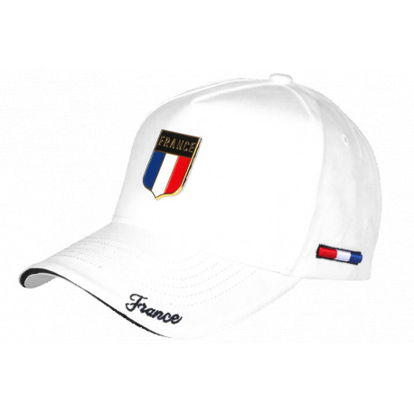 Casquette France Blanche Drapeau Métal – Casquette Supporter Equipe France CASQUETTES PAYS