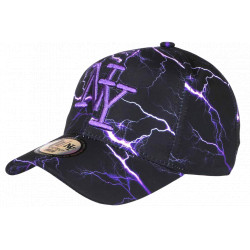 Casquette NY Violette Noire Streetwear - Casquette New York Effet Lightning Urbain Eklyr CASQUETTES Hip Hop Honour