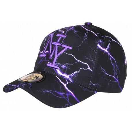 Casquette NY Violette Noire Streetwear - Casquette New York Effet Lightning Urbain Eklyr CASQUETTES Hip Hop Honour