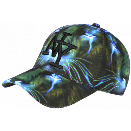 Casquette NY Lion Bleue et Verte Wild - Casquette New York Design Animal Streetwear CASQUETTES Hip Hop Honour
