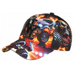Casquette Tête de Mort Monster Truck Orange Feu - Casquette NY Streetwear Skull CASQUETTES Hip Hop Honour