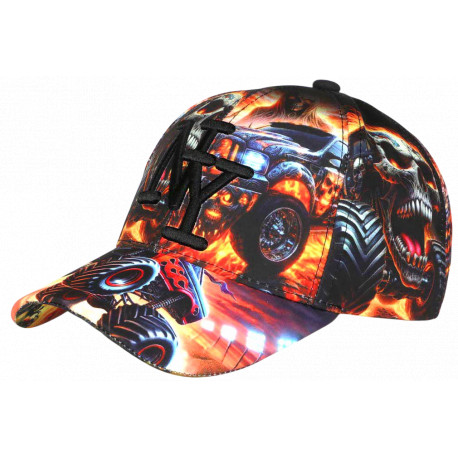 Casquette Tête de Mort Monster Truck Orange Feu - Casquette NY Streetwear Skull CASQUETTES Hip Hop Honour