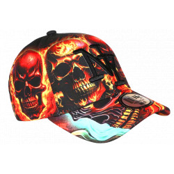 Casquette Tête de Mort Flammes Rouges Feu - Casquette NY Streetwear Skull CASQUETTES Hip Hop Honour