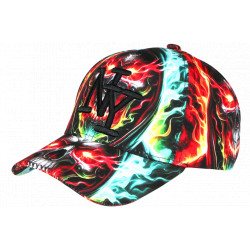 Casquette Tête de Mort Flammes Multicolores Feu - Casquette NY Streetwear Skull CASQUETTES Hip Hop Honour