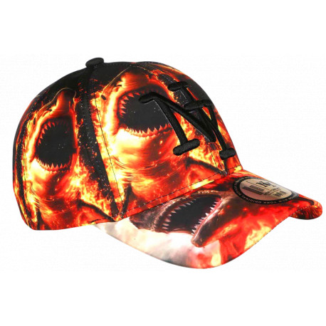 Casquette NY Requin Feu Orange - Casquette Streetwear Attaque Ocean Wild CASQUETTES Hip Hop Honour