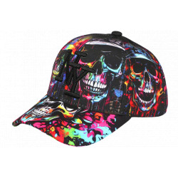 Casquette Enfant Tête de Mort Graffiti Multicolore 7 à 12 ans NY Skull 7 a 12 ans Casquette Enfant Hip Hop Honour