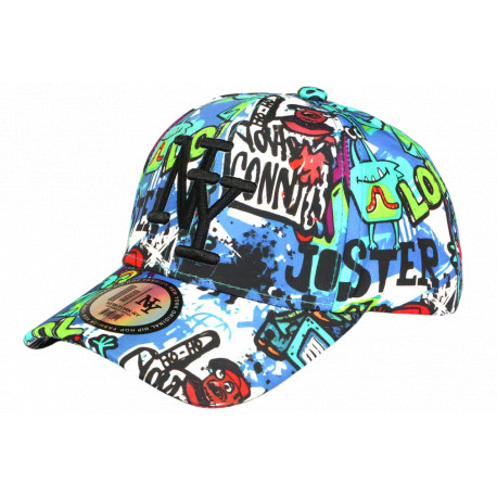 Casquette Enfant Turquoise Graffiti Original Lisky NY Baseball de 7 à 11 ans Casquette Enfant Hip Hop Honour