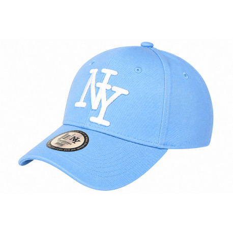 Casquette NY Bleu Ciel NY Blanc en Relief Visiere Baseball Stazky CASQUETTES Hip Hop Honour