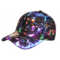 Casquette Tête de Mort Violette et Bleue Streetwear NY Baseball Skull CASQUETTES Hip Hop Honour