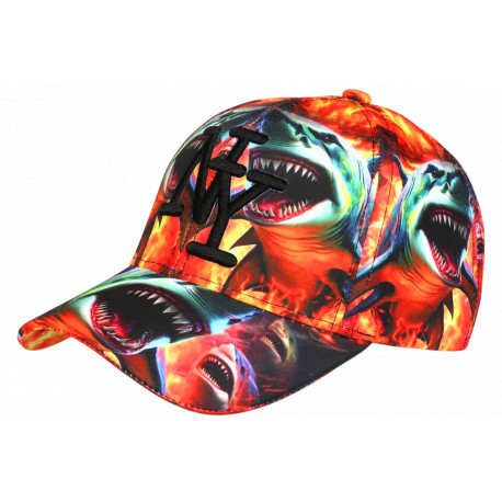 Casquette NY Requin Orange Feu - Casquette Shark Streetwear Ocean Wild CASQUETTES Hip Hop Honour