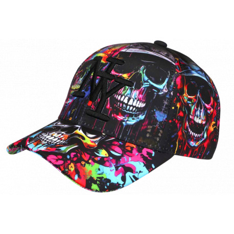 Casquette NY Skull Graffiti Noir Rose Bleu – Style Streetwear Urban Art Homme Femme CASQUETTES Hip Hop Honour
