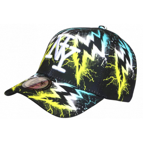 Casquette NY Turquoise et Jaune Eclairs – Casquette Streetwear Électrique Homme Femme Stormy CASQUETTES Hip Hop Honour