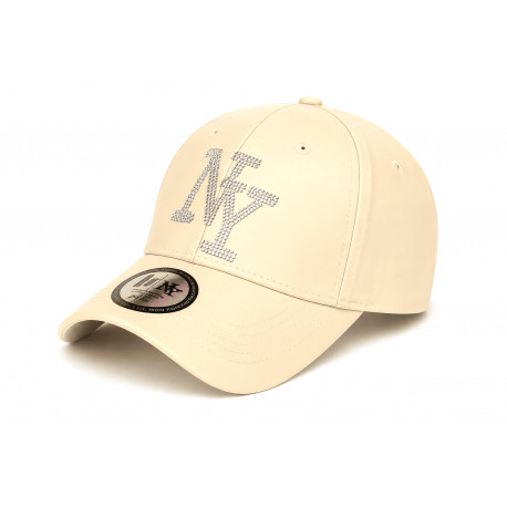 Casquette NY Beige Strass Argent Design Chic Streetwear Stazky CASQUETTES Hip Hop Honour