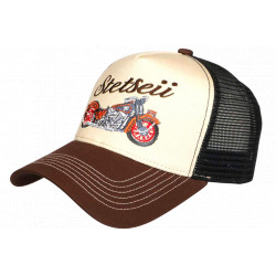 Casquette Trucker Moto Beige Marron Filet Vintage Brodée Stetseii CASQUETTES Hip Hop Honour